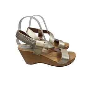 Free People Clog Sandals Womens EU 38 Gold Metallic Leather Dune Beach Wedge